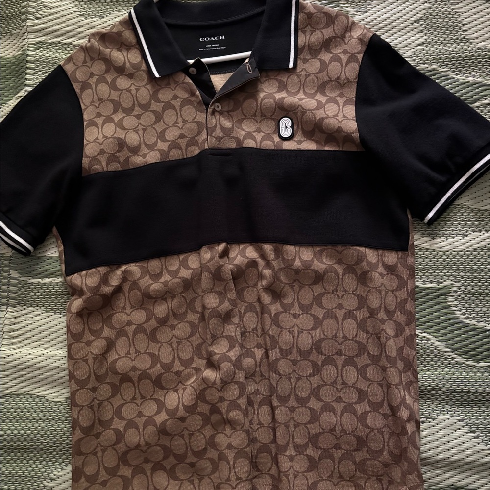 Coach Men's Black and Brown Polo Shirt